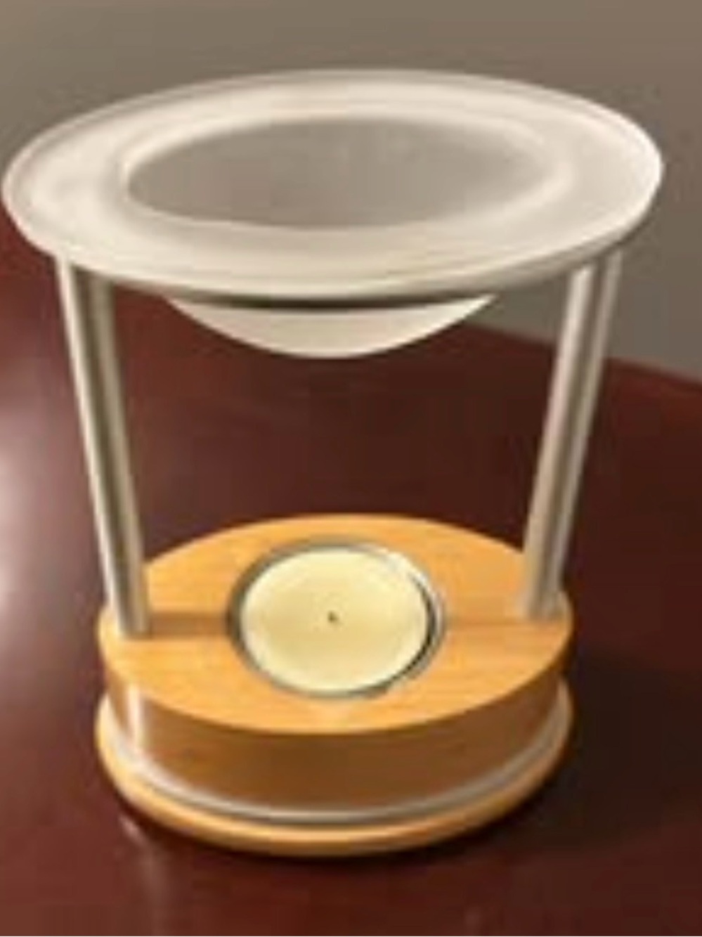 Modern Wooden & Metal Tealight Essential Oil Warmer / Wax Melter with Frosted Gl